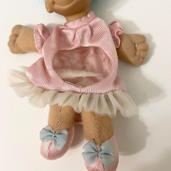 Vtg 1992 Russ Troll Doll Blue Hair Open Bag Stomach Fillable Gift Toy Set 6 Inch - Picture 3 of 16